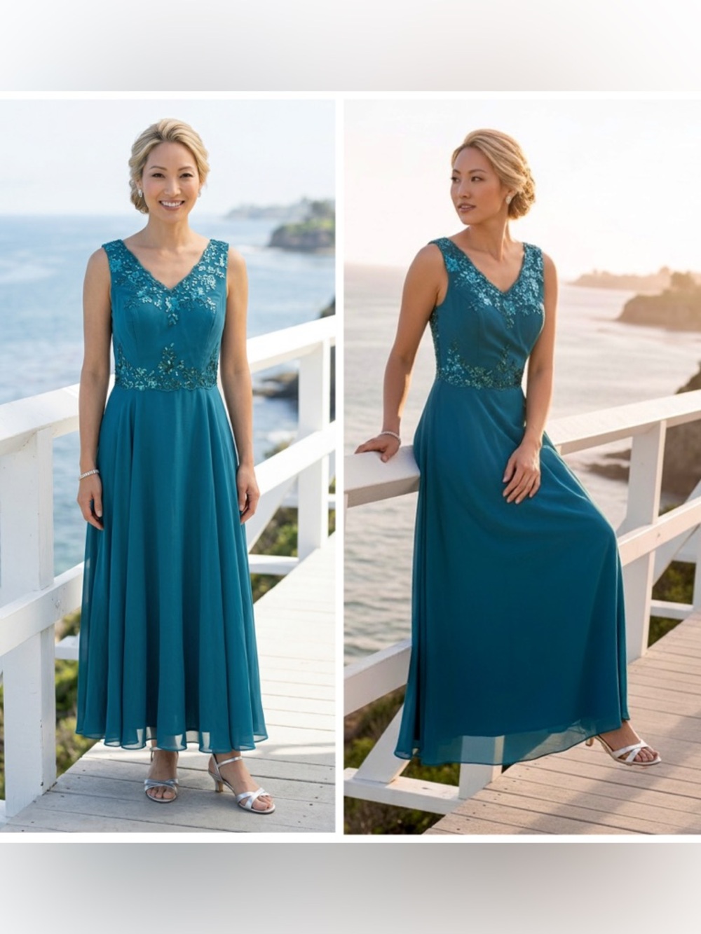 Teal V-Neck sequined dress Evening bridesmaid party gala formal occasion prom